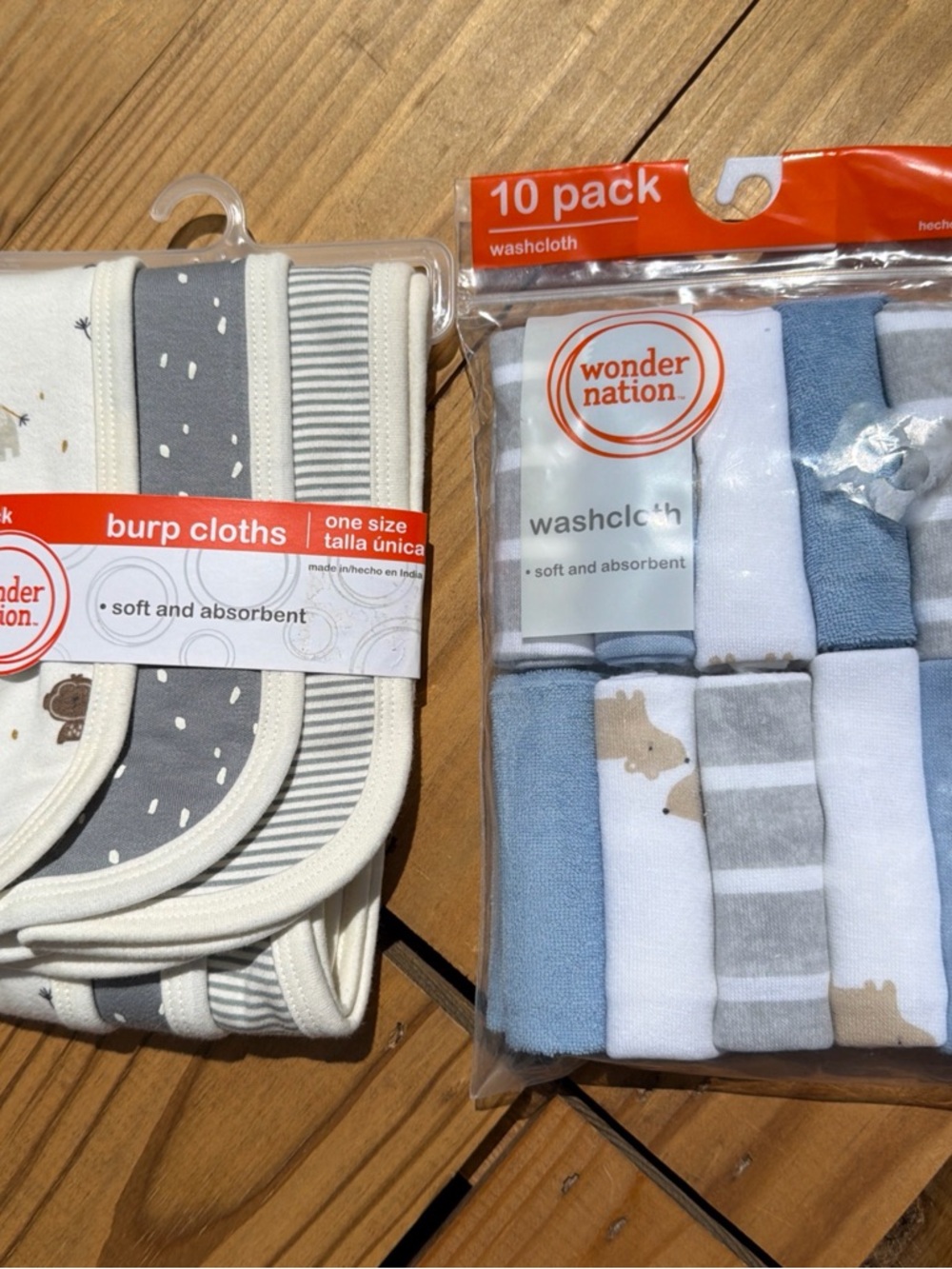 wonder nation Gray & White Neutral Baby Burp Cloth 3-Pack